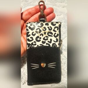 Kate Spade Black and Cream Cat Card Holder Lanyard
